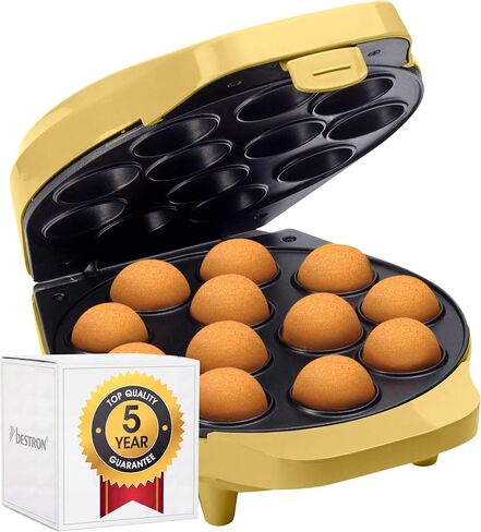 Cake Pop Maker, Waffle Maker for 12 Cake Pops, Including Cake Pop Butler, 12 Sticks & Fork, with Non-Stick Coating & Indicator Light, 700W, Colour: Yellow in Kuwait