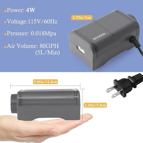 FEDOUR 80GPH Aquarium Air Pump, Ultra Quiet Oxygen Pump, Powerful Whisper Aerator for up to 100Gallon Fish and Turtle Tank, Fish Air Bubbler with Air Tube Air Stone Check Valve in Kuwait
