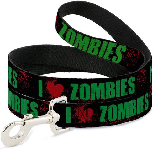 مقود الحيوانات الأليفة بإبزيم للأسفل - I "Heart" ZOMBIES Bold Splatter أسود/أخضر/أحمر - طول 4 أقدام - عرض 1.5 بوصة in Kuwait