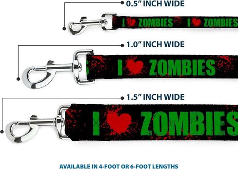 مقود الحيوانات الأليفة بإبزيم للأسفل - I "Heart" ZOMBIES Bold Splatter أسود/أخضر/أحمر - طول 4 أقدام - عرض 1.5 بوصة in Kuwait