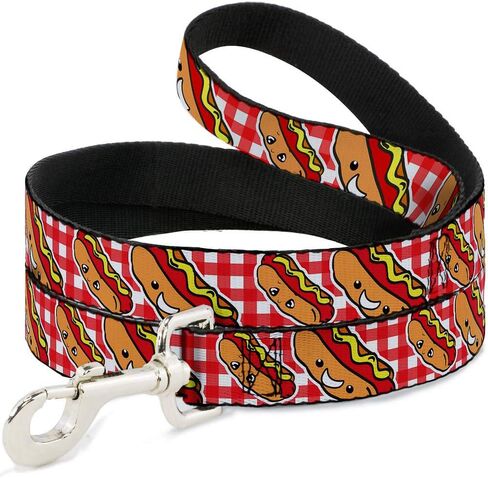 Buckle-Down Pet Leash - Hot Dogs Buffalo Plaid White/Red - 6 Feet Long - 1" Wide in Kuwait