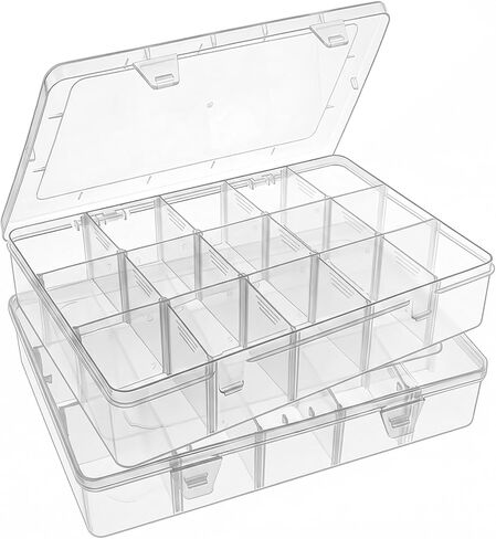 Bead Organizer Storage 2 Pack 15 Grid Clear Plastic Tackle Box Adjustable in Saudi Arabia