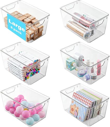 6 Pack Small Clear Storage Bins with Lids, Plastic Arts and Craft Storage Containers, Stackable Clear Plastic Craft Storage Bins with Handles for Classroom Storage Organization,Kitchen, Fridge, Office in Saudi Arabia