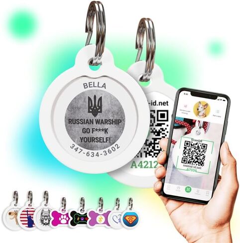 QR Code Dog Tag Personalized Pet Id Silent Cat Tags Engraved Name Plate with Online Profile («Russian Warship Go F*uck Yourself») in Kuwait
