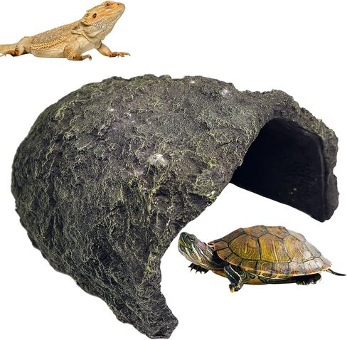 Extra Large Rock Reptile Hide,Tortoise Hideout Cave, Resin Snake Hides,Turtle Basking Platform,Reptiles Habitat Decor with Smooth Edges for Bearded Dragons,Lizards,Geckos,Terrarium Habitat Decor in Saudi Arabia