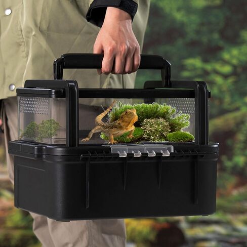 Portable Reptile Cage Carrier Tank with Handle Reptile Transport Container Terrarium Box Habitat Cage Pet Houses for Turtle, Gecko, Bearded Dragon, Lizard, Frog, Snake, Spider in Kuwait