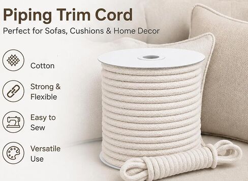 1/4" Cotton Piping Cord 6mm Natural Drawstring Cords | 46 YDs,Piping Cord for Sewing for Pillows,Bags and Other Soft Welt Applications in Saudi Arabia