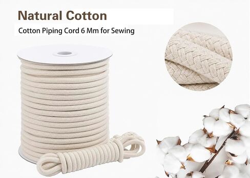 1/4" Cotton Piping Cord 6mm Natural Drawstring Cords | 46 YDs,Piping Cord for Sewing for Pillows,Bags and Other Soft Welt Applications in Saudi Arabia