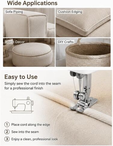 1/4" Cotton Piping Cord 6mm Natural Drawstring Cords | 46 YDs,Piping Cord for Sewing for Pillows,Bags and Other Soft Welt Applications in Saudi Arabia