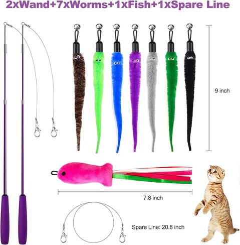 Cat Toys 11Pcs Cat Wand Worm Feather Refills for Indoor Cats in Saudi Arabia