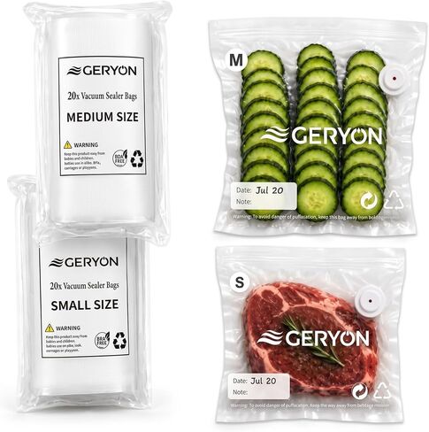 GERYON Vacuum Sealer Bags for Food, Suitable for all Type Vacuum Sealer Machine, Great for Sous Vide Vac Sealer PreCut Bags 20 Pcs Quart Size 8"x12" in Kuwait