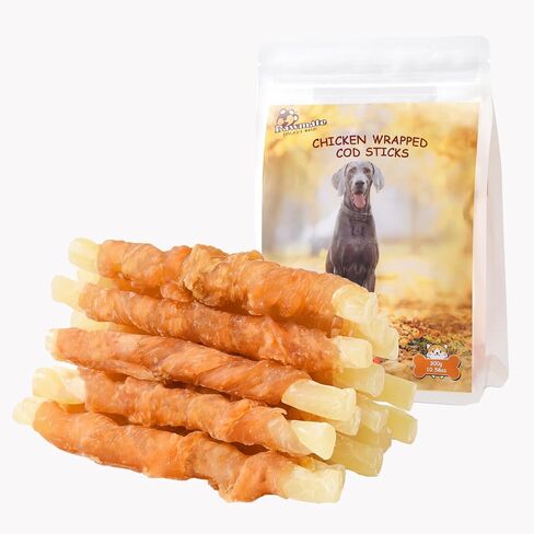Pawmate High in Chicken Cod Fish Sticks in Whole Chicken Breast Dog Treats, Chicken Jerky Wrapped for Small Medium Large Dogs 10.58OZ in Kuwait