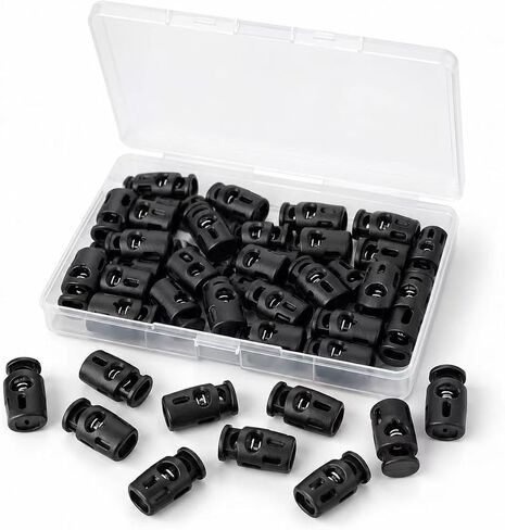 Black Plastic Cord Locks for Drawstrings, Single Hole Spring Toggle Stoppers in Kuwait