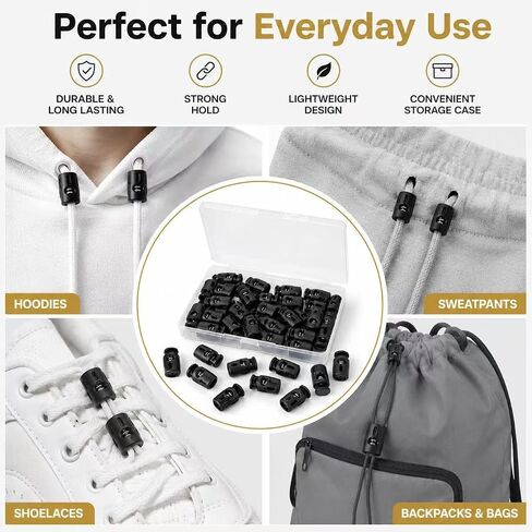 Black Plastic Cord Locks for Drawstrings, Single Hole Spring Toggle Stoppers in Kuwait