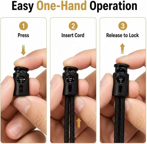 Black Plastic Cord Locks for Drawstrings, Single Hole Spring Toggle Stoppers in Kuwait
