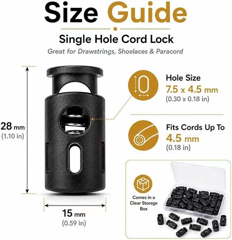 Black Plastic Cord Locks for Drawstrings, Single Hole Spring Toggle Stoppers in Kuwait