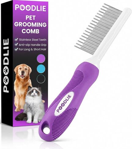 Detangling Pet Comb with Long & Short Stainless Steel Teeth - Dog Comb for Removing Matted Fur, Knots & Tangles – Detangler Tool Accessories for Safe & Gentle DIY Dog & Cat Grooming in Kuwait