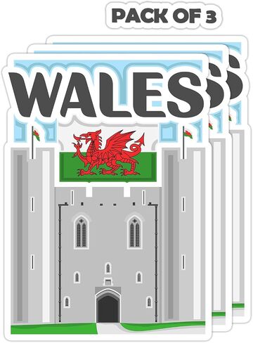 Wales Souvenir Stickers 3-Pack - Handmade Travel Collectible Decals - Flag & Landmark Design (3" Wide (Medium)) in Saudi Arabia