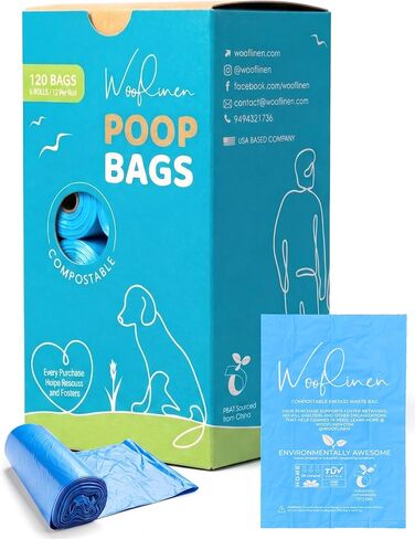 100% Compostable Dog Poop Bags - EN13432 Home Compost Certified Dog Waste Bags, 120 Count (8 Rolls) - Easy Open - Large and Thick in Kuwait