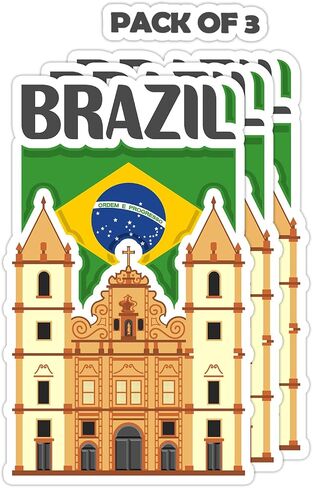Brazil Souvenir Stickers 3-Pack - Handmade Travel Collectible Decals - Flag & Landmark Design (3" Wide (Medium)) in Saudi Arabia