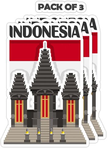 Indonesia Souvenir Stickers 3-Pack - Handmade Travel Collectible Decals - Flag & Landmark Design (3" Wide (Medium)) in Saudi Arabia
