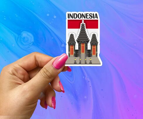 Indonesia Souvenir Stickers 3-Pack - Handmade Travel Collectible Decals - Flag & Landmark Design (3" Wide (Medium)) in Saudi Arabia