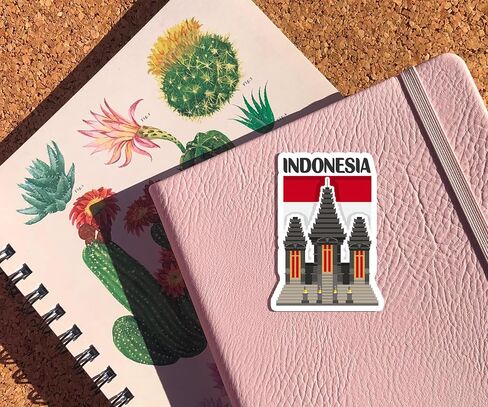 Indonesia Souvenir Stickers 3-Pack - Handmade Travel Collectible Decals - Flag & Landmark Design (3" Wide (Medium)) in Saudi Arabia