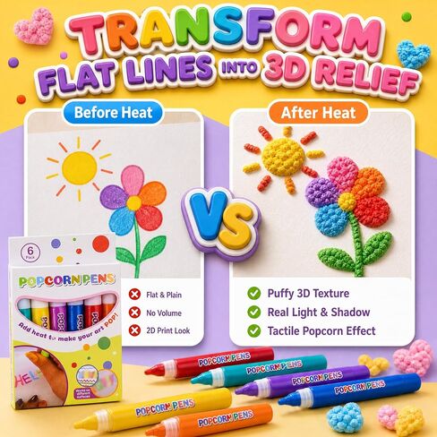 Sklight Popcorn Pens Puffy, 12PCS 3D Bubble Popcorn Drawing Pens in Saudi Arabia