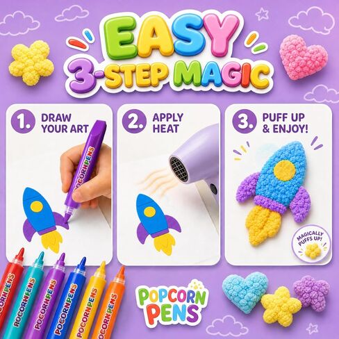 Sklight Popcorn Pens Puffy, 12PCS 3D Bubble Popcorn Drawing Pens in Saudi Arabia