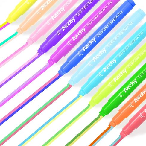 AECHY 8 Pack Dual Color Highlighter Pens, 2 Colors in 1 Chisel Tip Markers in Saudi Arabia