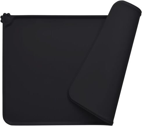 Dog Food Mat, Silicone Dog Cat Bowl Mat, Non Slip Pet Feeding Mat Waterproof Dog Placemat for Small Animals (18.5"x11.8", Black) in Kuwait