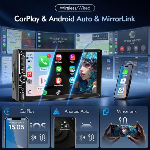 Leadfan Double Din Car Stereo with Wireless Apple Carplay & Android Auto in Kuwait
