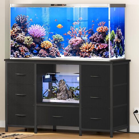 Snughome 55-75 Gallon Aquarium Stand with Power Outlet, Heavy Duty Fish Tank Stand with 7 Drawers, 8-Leg Reinforced Metal Frame, 850 lbs Capacity Fish Tank Cabinet with Storage, 51.3" L x 19.7" Top, Black in Saudi Arabia