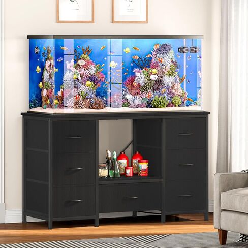 Snughome 55-75 Gallon Aquarium Stand with Power Outlet, Heavy Duty Fish Tank Stand with 7 Drawers, 8-Leg Reinforced Metal Frame, 850 lbs Capacity Fish Tank Cabinet with Storage, 51.3" L x 19.7" Top, Black in Saudi Arabia