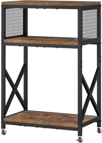 10 Gallon Aquarium Stand, 3-Tier Fish Tank Stand with Wheels, Heavy Duty Metal Frame with Mesh Side Panels and X-Brace, Compact & Wobble-Free, 220 lb Capacity, 20.5 "x 11.4 "x in, Rustic Brown in Kuwait