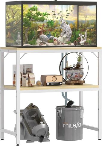 24" L x 11.8" W Fish Tank Stand for 10 Gallon Tanks, 2-Tier Heavy Duty Aquarium Stand with Storage Shelves, 150 LBS Weight Capacity Adjustable Reptile Terrarium Stand, Rustic Brown in Kuwait