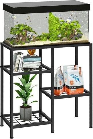 YBING Fish Tank Stand 20 Gallon Aquarium Stand Aquarium Turtle Tank Reptile Tank Stand with 3-Tier Small Metal Shelf Black in Kuwait