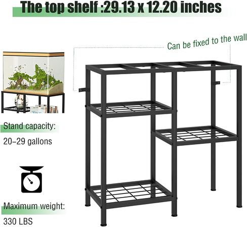 YBING Fish Tank Stand 20 Gallon Aquarium Stand Aquarium Turtle Tank Reptile Tank Stand with 3-Tier Small Metal Shelf Black in Kuwait