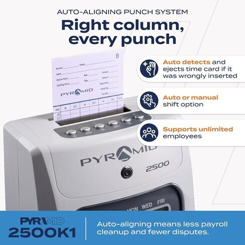 حزمة Pyramid Time Systems 2500K1، تتضمن الطراز 2500 وحامل بطاقات ذات 10 فتحات ومفتاحي أمان وشريط بديل أصلي 42416 لساعات زمنية 2600 و2650، يدوم 60% أطول من in Kuwait