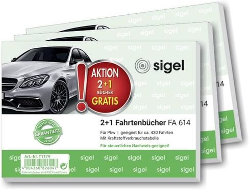 T1179 Set of 3 Journey Logs for Cars, 3 x FA614: A6 Landscape, 80 Pages, for Germany and Austria, Approved by The Financial Office in Kuwait