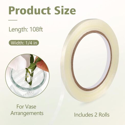 2Rolls Clear Floral Tape 1/4In x 36Yd Waterproof Florist Tape for Vase in Kuwait