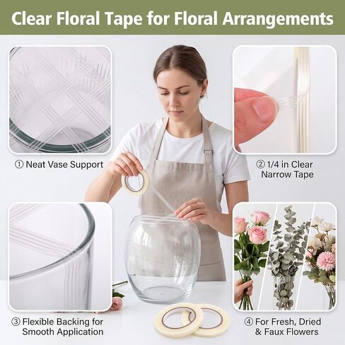 2Rolls Clear Floral Tape 1/4In x 36Yd Waterproof Florist Tape for Vase in Kuwait