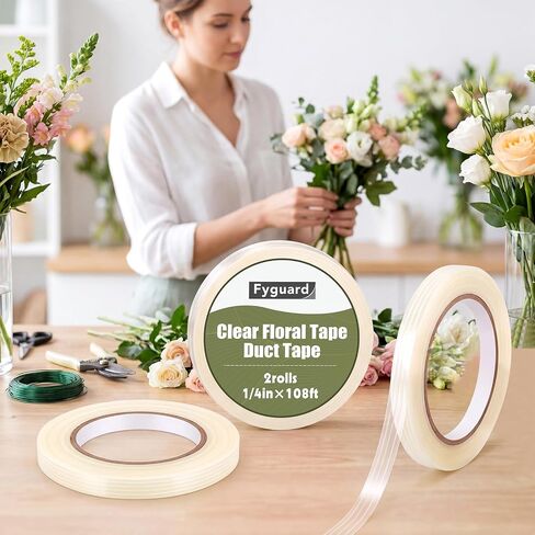 2Rolls Clear Floral Tape 1/4In x 36Yd Waterproof Florist Tape for Vase in Kuwait