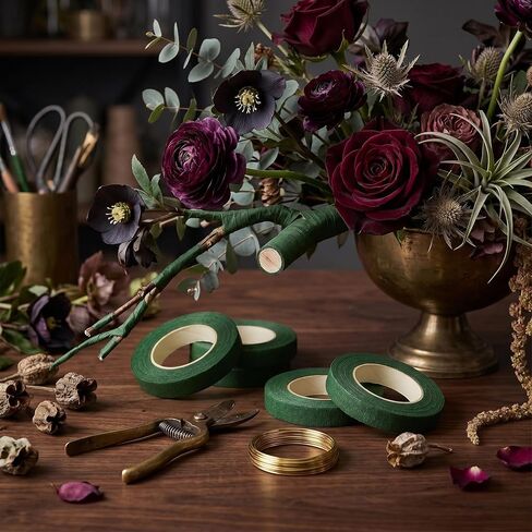 8 Rolls Floral Tape, 1/2" x 20 Yards Professional Green Floral Tape for Flowers, Durable Florist Tape for Bouquet Stem Wrapping, Wedding Arrangements & Floral Crafts (Dark Green) in Kuwait