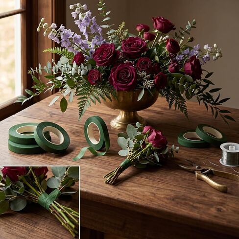 8 Rolls Floral Tape, 1/2" x 20 Yards Professional Green Floral Tape for Flowers, Durable Florist Tape for Bouquet Stem Wrapping, Wedding Arrangements & Floral Crafts (Dark Green) in Kuwait