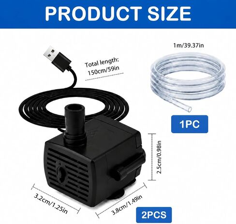 2 Pack USB Water Pump, 5V Mini Submersible Pump with 1M Tubing in Kuwait