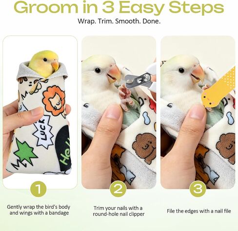 3in1 Multifunctional Parrot Grooming Set,Include Self Adhesive Parrot Grooming Wrap,Precision Bird Nail Clippers and Gentle Nail file for Parakeets,Lovebirds,Budgies,Cockatiels and Other Small Parrots in Kuwait