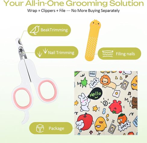 3in1 Multifunctional Parrot Grooming Set,Include Self Adhesive Parrot Grooming Wrap,Precision Bird Nail Clippers and Gentle Nail file for Parakeets,Lovebirds,Budgies,Cockatiels and Other Small Parrots in Kuwait