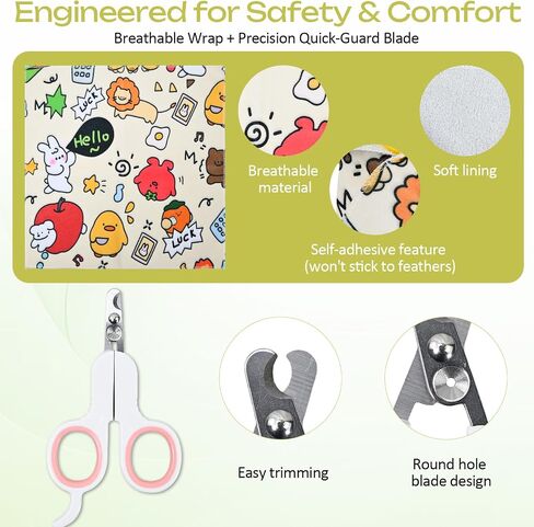 3in1 Multifunctional Parrot Grooming Set,Include Self Adhesive Parrot Grooming Wrap,Precision Bird Nail Clippers and Gentle Nail file for Parakeets,Lovebirds,Budgies,Cockatiels and Other Small Parrots in Kuwait