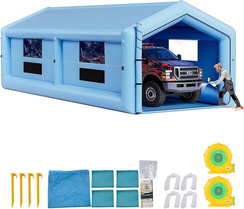 VEVOR Inflatable Paint Booth, 9.84 x 8.2 x 8.2 ft, Inflatable Spray Booth with 550W Powerful Blower and Air Filter System, Triangular Roof, for Painting Bicycle, Motorcycle, Automotive Sheet Metal in Kuwait